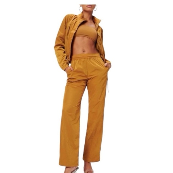 NWT Good American Bronze Gold Wide Leg Track Pants Size 1/Small Elastic Waist - Picture 1 of 8